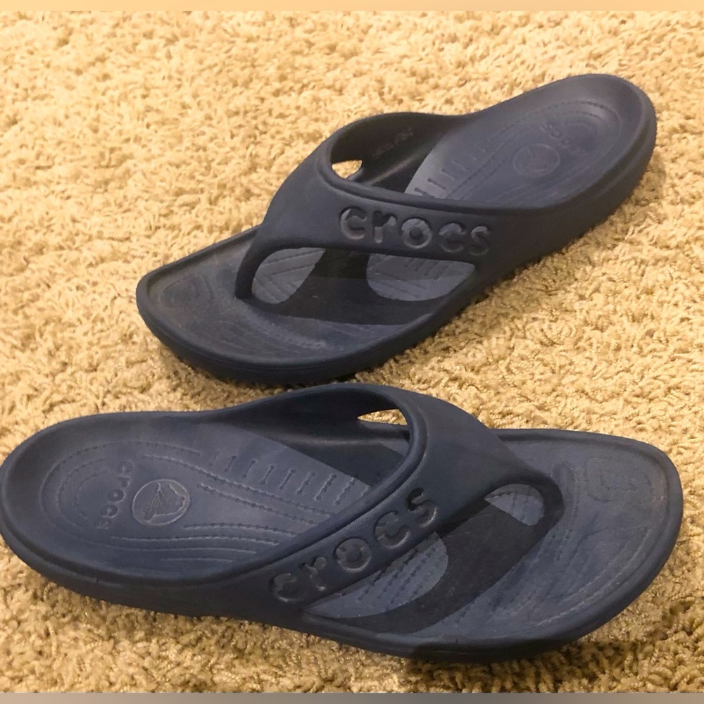 🔵CROCS Unisex Classic Navy Blue Flip-Flop Recovery Sandal Slides